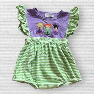 Hocus Pocus Embroidered Bubble Romper Halloween Sisters Purple & Green Size 3t